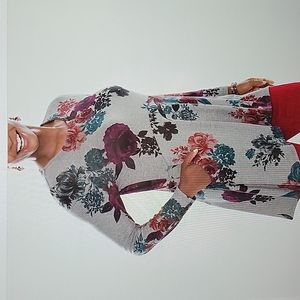 Chicos rose print button sleeve tunic